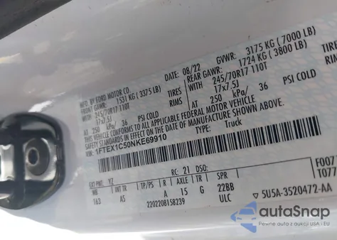 2022 Ford F-150 Xl from USA, damaged, VIN 1FTEX1C50NKE69910